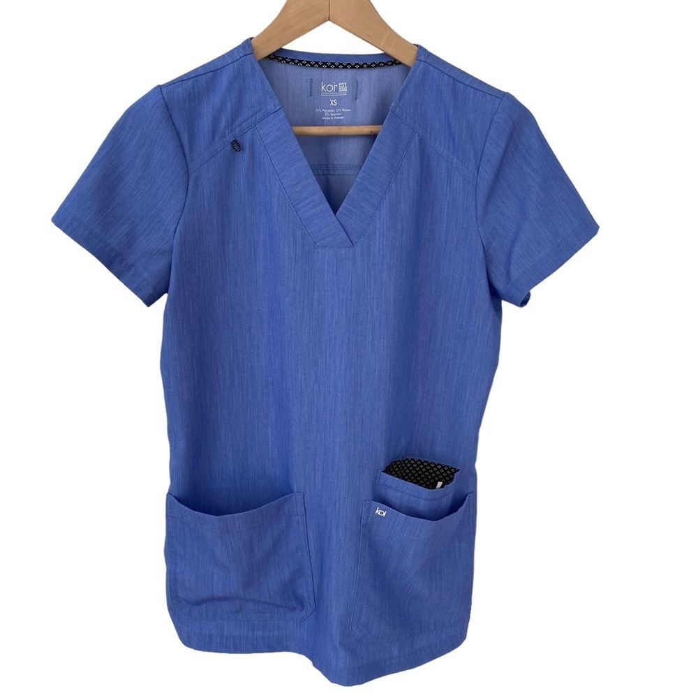 Koi Scrub Top Womens Size Large Nicole Blue V-neck Nurse Medical Uniform
